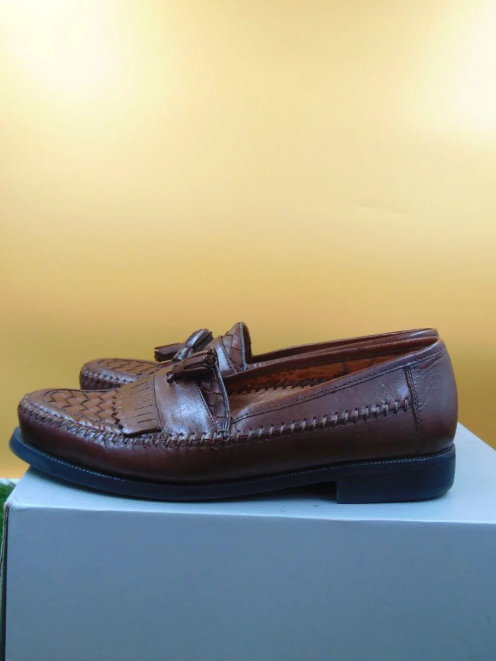 Vintage Hush Puppies San Remo II Mens Woven Leather Tassel Loafers